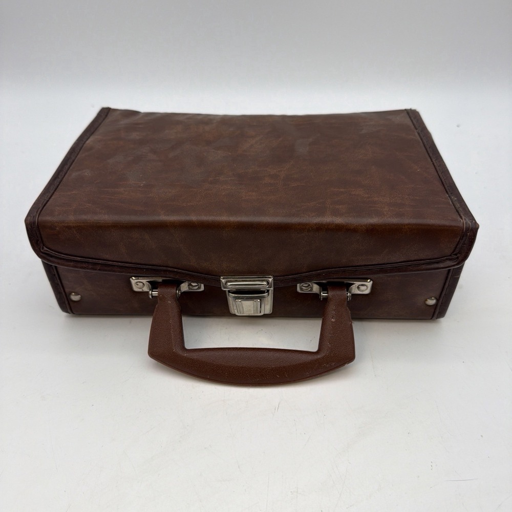 Vtg Audio Cassette Tape Case Brown Liner Storage Carry Travel Retro 10x6x3.5